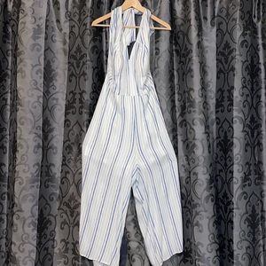Women’s blue and white stripe jumpsuit with breast padding/support